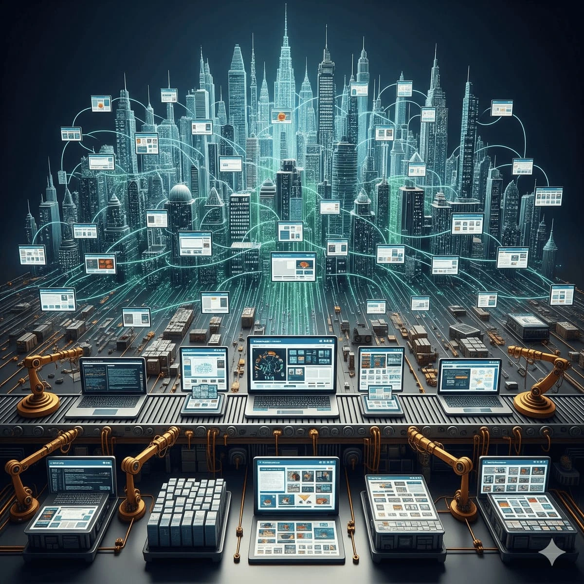 Representación de nuestra metodología de producción masiva para sitios web en WordPress.