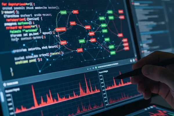 Experto analizando código malicioso en una pantalla de ordenador.